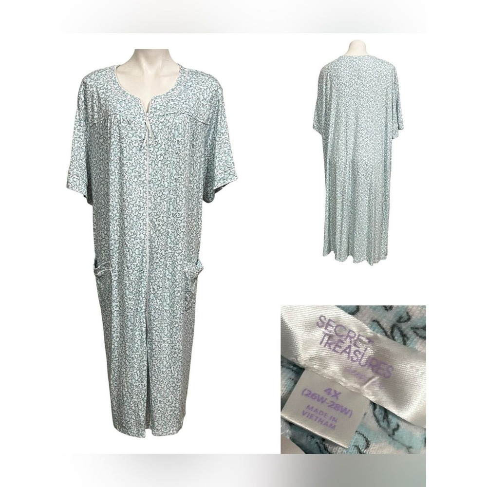 Secret Treasures zip robe house dress blue multi Floral full-Zip Plus Sz 4x/26w